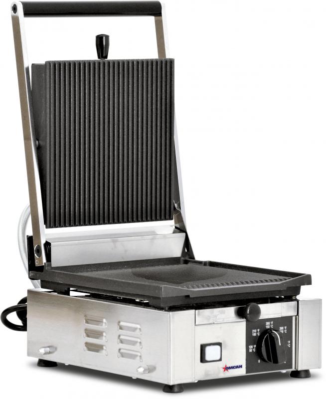 Elite Series 10" x 9" Single Panini Grill with Top and Bottom Grooved  Grill Surface